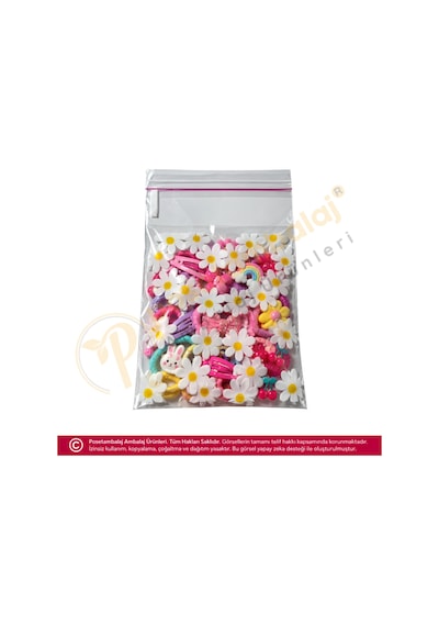 Papatya Desenli Bantlı Opp Poşet 10x15 Cm - 100 Adet