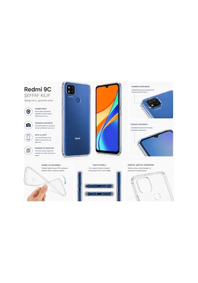 Logis Xiaomi Redmi 9c Uyumlu Şeffaf Silikon Kılıf Kamera Korumalı Darbe Emici İnce Esnek Tpu Telefon Koruyucu Kapak