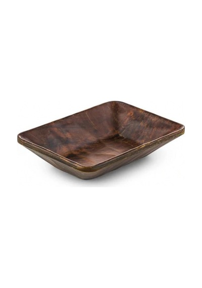 Tria Rölyefli Kestane Köşeli Kahverengi Kayık Tabak 12.5x17 Cm