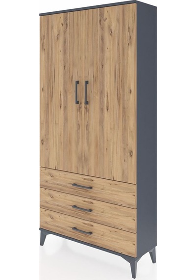 Arges Dolap Tek Raflı 3 Çekmeceli Tek Askılı 88x30x182 Antras... Antrasit