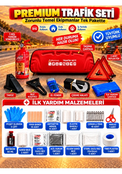 Tüvtürk Muayene Uyumlu Ce Belgeli Premium Trafik Seti 1 Kg Abc Tse Belgeli'' Kırmızı