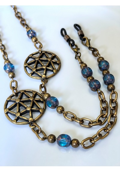 Yaşam Çiçeği Figürlü Antik Gold Gözlük Zinciri Kristal Taşlı -thınblack Antik Altın
