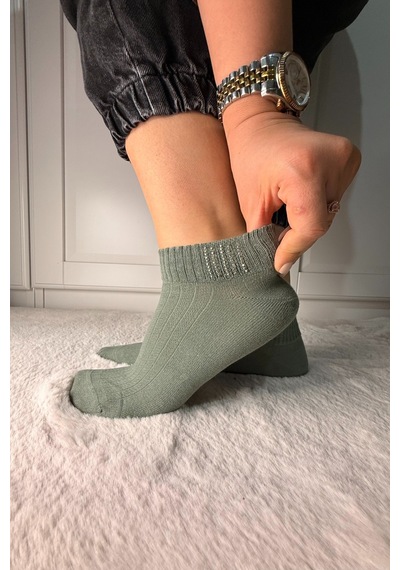 Ozzy Socks 3 Çift Kadın Taş Detaylı Dikişsiz & Takviyeli Patik Çorap Çok Renkli