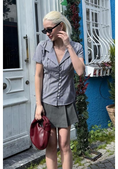 Madmext Siyah Pötikareli Kadın Gömlek Mg2359 Siyah