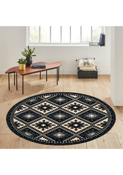 Rovigo Home Dijital Baskı Yıkanabilir Kaymaz Taban Yuvarlak Halı RVG7173 Çok Renkli