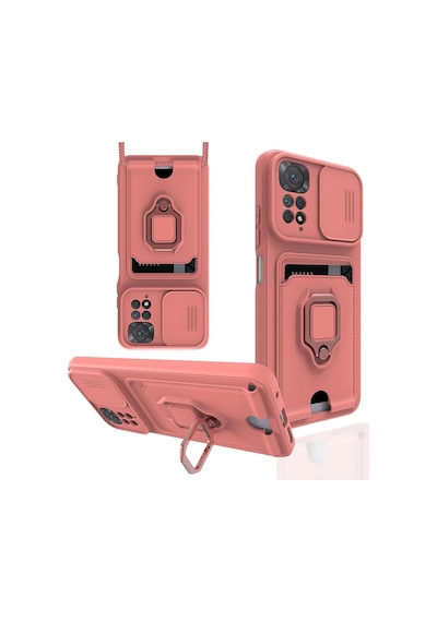 Newface - 700 - Xiaomi Redmi Note 11 Kılıf Zuma Kartvizitli Yüzüklü Silikon - Ece-umay - - Pembe