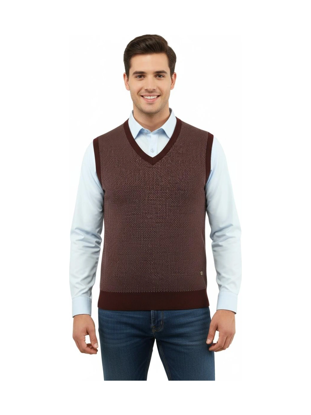 Çizgi Triko Erkek V Yaka Süveter Çelik Örgü Regular Kalıp 5206h Bgl-st04841 Bordo