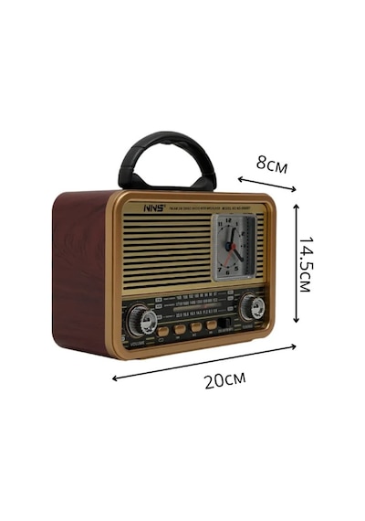 8898 Taşınabilir Nostaljik Fm Radyo Saat Bluetooth Tf Kart USB Destekli Ahşap Kasa Radyo