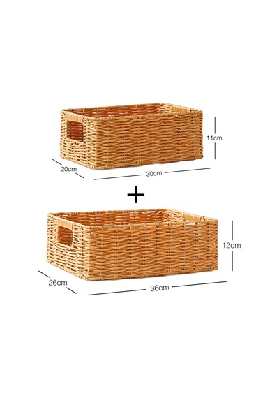Ocean Home Textile 2'li Çocuk Odası Yıkanabilir Bej Pp Rattan Sepet Set 30 X 20 X 11 / 36 X 26 X 12 Cm