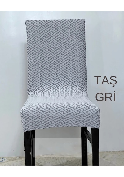 İlmek Desen Sandalye Kılıfı, Sandalye Örtüsü 6 Adet Taş.gri Taş Gri
