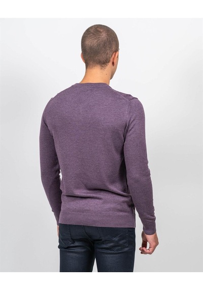 Erkek V Yaka Triko Slim Fit Pamuklu Kazak Ncs Jeans 3002-Mürdüm Melanj