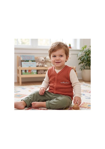 Mother Love %100 Organik Pamuk Çift Katlı Ve Çıtçıtlı Bebek Yeleği 9-36 Ay Turuncu