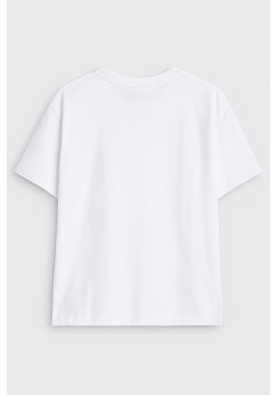 Markapia Erkek Rahat Kesim Bisiklet Yaka Baskılı Beyaz T-shirt Çok Renkli S