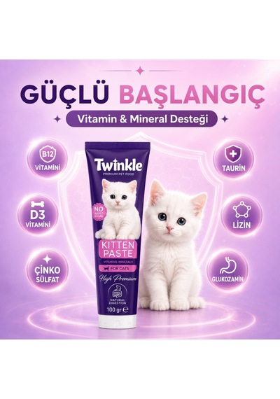 Twinkle Kitten Kedi Malt Macunu 100 Gr - Yavru Kediler İçin Vitaminli Malt - Sindirim Ve Gelişim Desteği - Taurinli Tamamlayıcı Yem