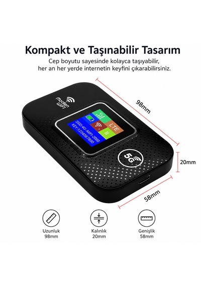 300 Mbps 4g Lte Mobil Wifi Modem Taşınabilir Hotspot 3000mah Bataryalı Type-c Şarjlı