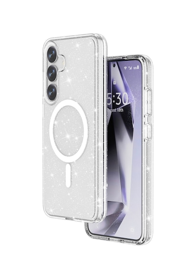 Galaxy S25 Kılıf Magsafe Şarj Özellikli Parlayan Simli Saydam Renkli Allstar Kapak