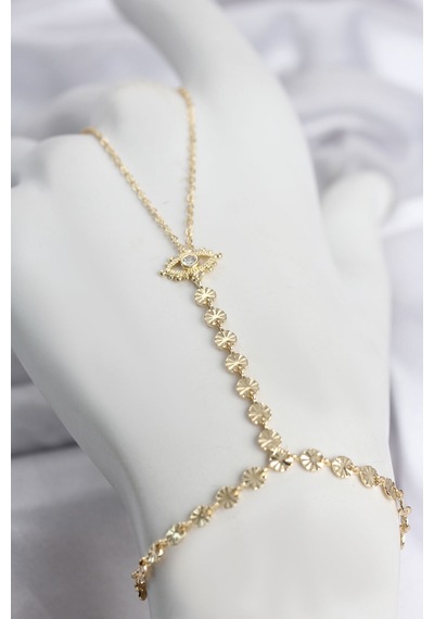 Gold Renk Pirinç Zirkon Taşlı Göz Model Şahmeran - Çok Renkli
