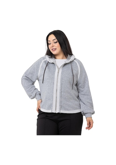 Büyük Beden Kapüşonlu Fermuarlı Üç İplik Gri Melanj Sweatshirt-gri Melanj Gri Melanj