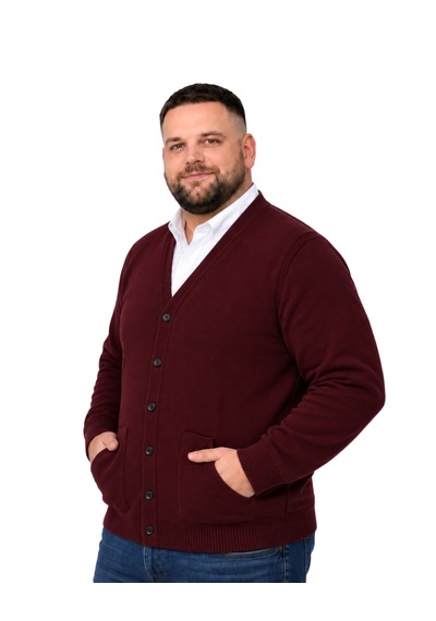 Battalmoda Erkek Büyük Beden Bordo Cepli Düğmeli Triko Hırka 3xl-4xl-5xl-6xl