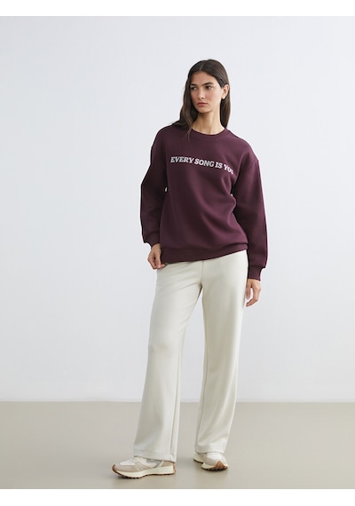 Lcw Everyday Mürdüm Bisiklet Yaka Taşlı Kadın Sweatshirt