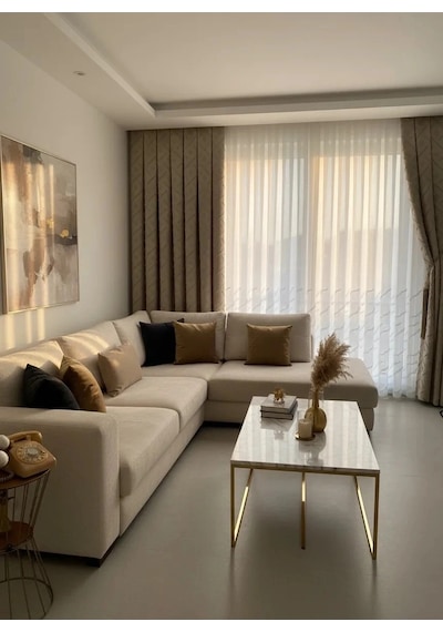 Nivemeshome Ahu 1-0049p Yarı Desenli 1/3 Pileli Tül Perde Apm Ekru