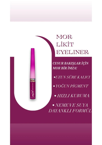 Mov Likit Eyeliner Mor 3,5 G Yoğun Pigmentli, Suya & Tere Dayanıklı Mor