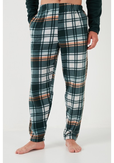 Buratti Ekoseli Regular Fit Düğmeli Bisiklet Yaka Kışlık Polar Erkek Pijama Takımı 60961008 Yeşil