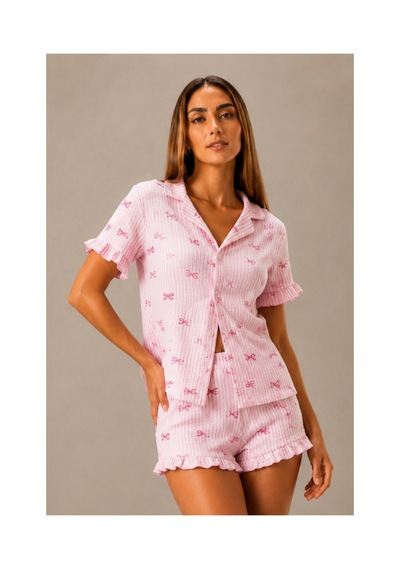 Fit Women Kadın Günlük Düğmeli V Yaka Pembe Pijama Takımı