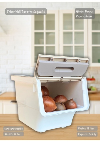 Tekerlekli Sebzelik Bpa Free Soğanlık Patates Soğan Sepeti Organizer Beyaz Krem Motek 12 Lt Krem-beyaz