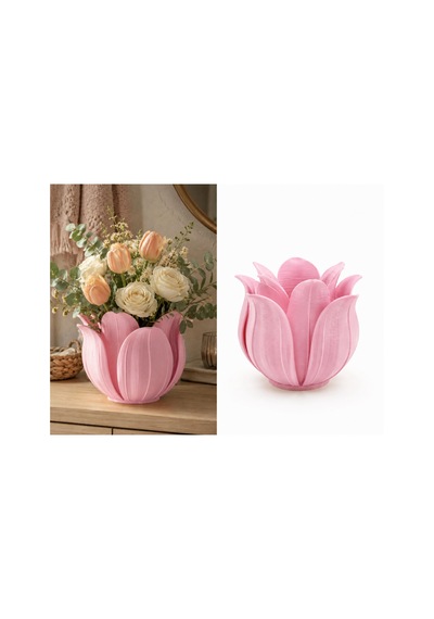 3d Baskı Lotus Yapraklı Vazo - Dekoratif Çiçeklik-pembe Çok Renkli