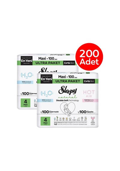 Sleepy Natural Bebek Bezi 4 No Maxi 100'lü Ultra Paket x 2 Adet 200 Adet Yeni Ambalaj 4 Numara