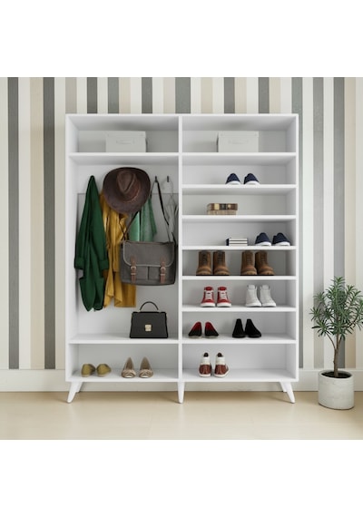 Alara Tamamı Mdf Aynalı Portmanto Vestiyer Ayakkabılık Beyaz 140 Cm - M2
