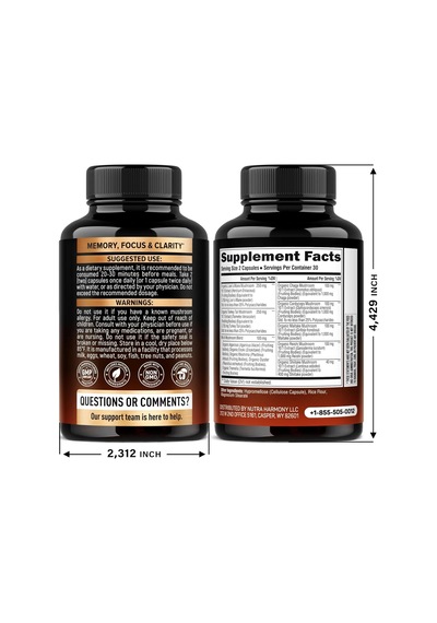 Mushroom Supplement 7 Mushroom Complex 12,000 Mg 60 Capsules