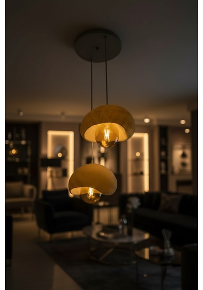 Modern Bohem Beton Görünümlü 2 Li Sarkıt Avize Salon Oturma Odası İçin Ampul Uyumlu Dekoratif Model Çok Renkli