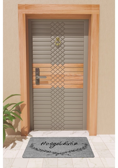 Rugmood Modern Dijtal Baskı Kapı Gri Hoşgeldiniz Kapı Önü Paspası