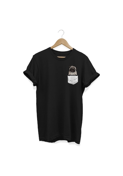 Köpek Baskılı Siyah T-shirt Siyah