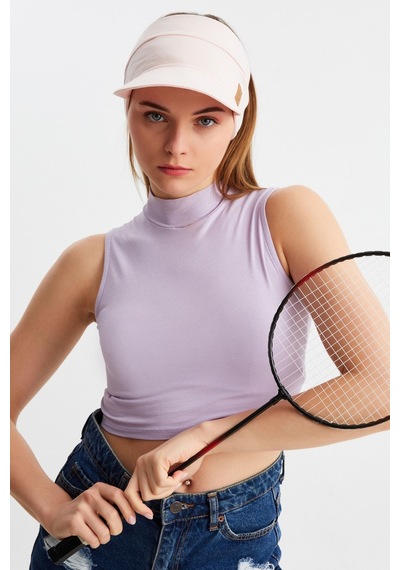 Butikgiz Kadın Uv Korumalı Katlanabilir Üstü Açık Yumuşak Siperli %100 Pamuklu Penye Tenis Vizör Şapka pudra