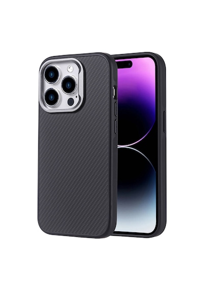 Goocamp Apple Uyumlu iPhone 14 Pro Max Kılıf Magsafe Şarj Özellikli Karbon Fiber Görünümlü Troy K Siyah