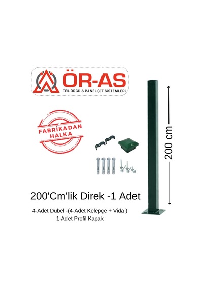 Panel Çit Diregi Aksesuarlı- -200cm- Yeşil Renk