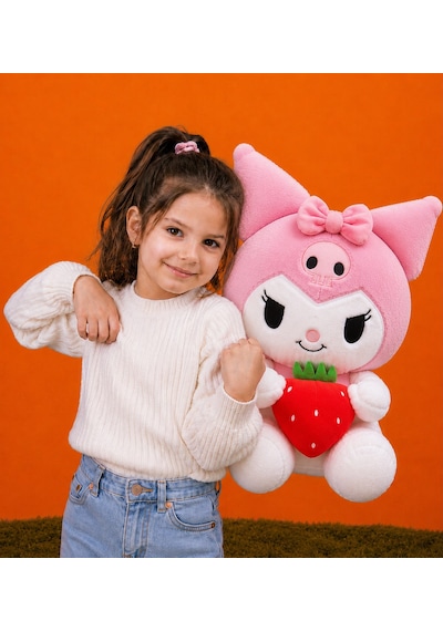 Yeni Seri Çilekli Kuromi Peluş Oyuncak 50cm - Hediyelik Oyuncak & Polly Toys Açık Pembe