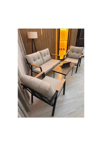Green Garden Yaren Model, Balkon, Bahçe, Cafe, Metal Koltuk Takımı, Bahçe Takımı , Çay Seti, 2+1+1+sehpa Bej