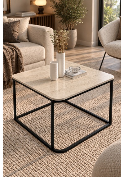 Sulorahome Bej Kare Orta Sehpa 65 Cm