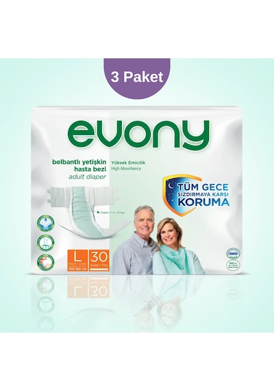 Evony Hasta Bezi Yetişkin Bel Bantlı Tekstil Yüzey L-Büyük Boy 3 x 30'lu