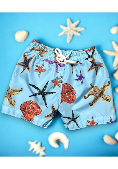 Lolliboomkids Erkek Çocuk Deniz Canlıları Denizaltı Baskı Desen Bel Ayarlı Deniz Şortu / Mayo Mavi Desenli