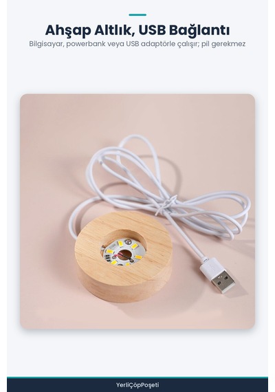 Yonca Desenli Işıklı Cam Küre Gece Lambası - Ahşap Altlıklı - Usb Şeffaf