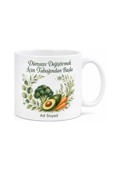 Vegan Beslenme Bitkisel Yaşam Doğa Dostu Kupa Bardak Hediye Porselen Beyaz / Çok Renkli
