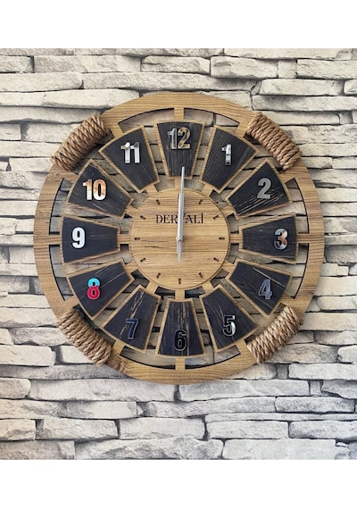 Ahşap Duvar Saati 50 Cm Siyah
