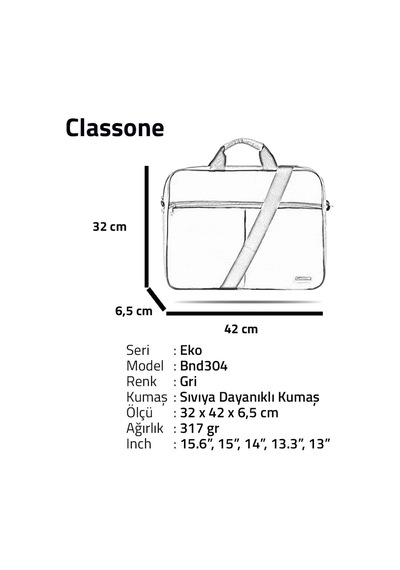 Classone 15.6 İnç Bnd300 Ve Bnd304 Eko Serisi 15.6 İnç Uyumlu Notebook Çantası