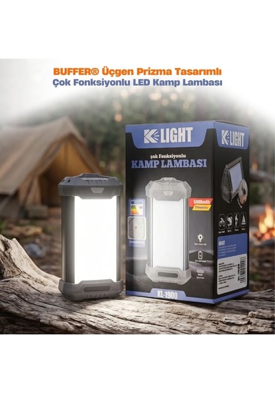 Buffer 6000 Mah Şarjlı Kamp Feneri, Üçgen Prizma Tasarımlı, Çok Fonksiyonlu Led Kamp Lambası Çok Renkli