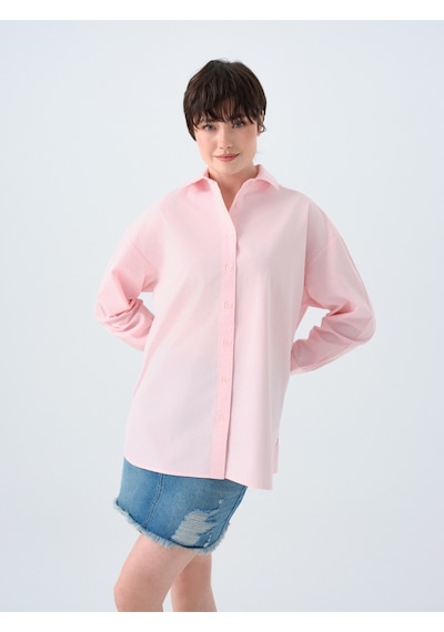 Oversize Fit Kadın Gömlek U.kol Pembe